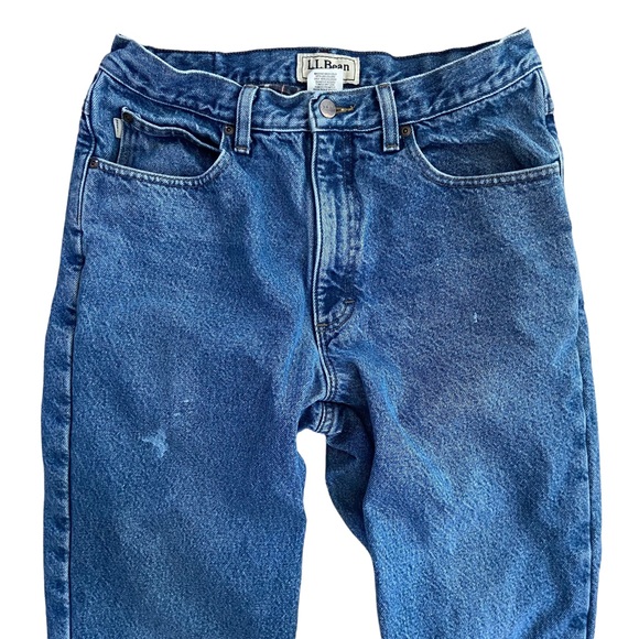 L.L. Bean Men's Flannel Lined Jeans Size 33 x 29 Classic Fit, Blue and Broken-In - Picture 4 of 12